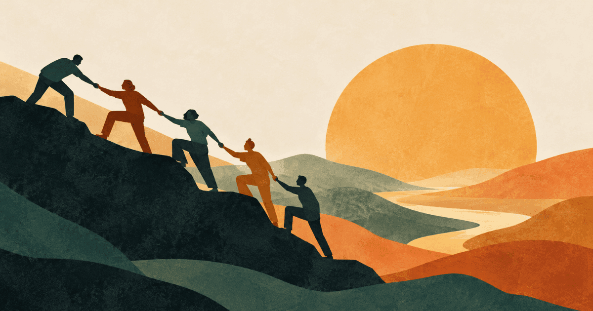 Community working during sunrise