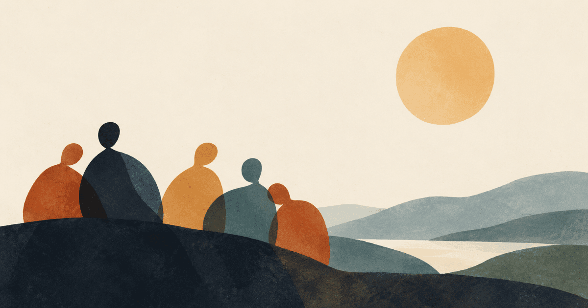 abstract figures muted colors expressing community